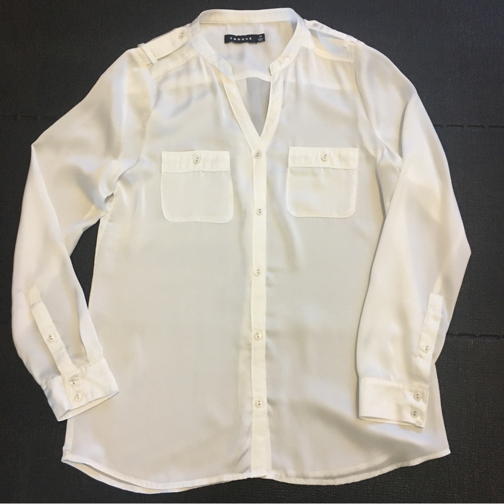 Trouvé Silky Ivory Long-Sleeve Double-pocket Blouse, XS
